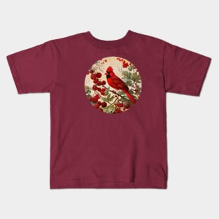 Northern Red Cardinal Bird And Berries Kids T-Shirt